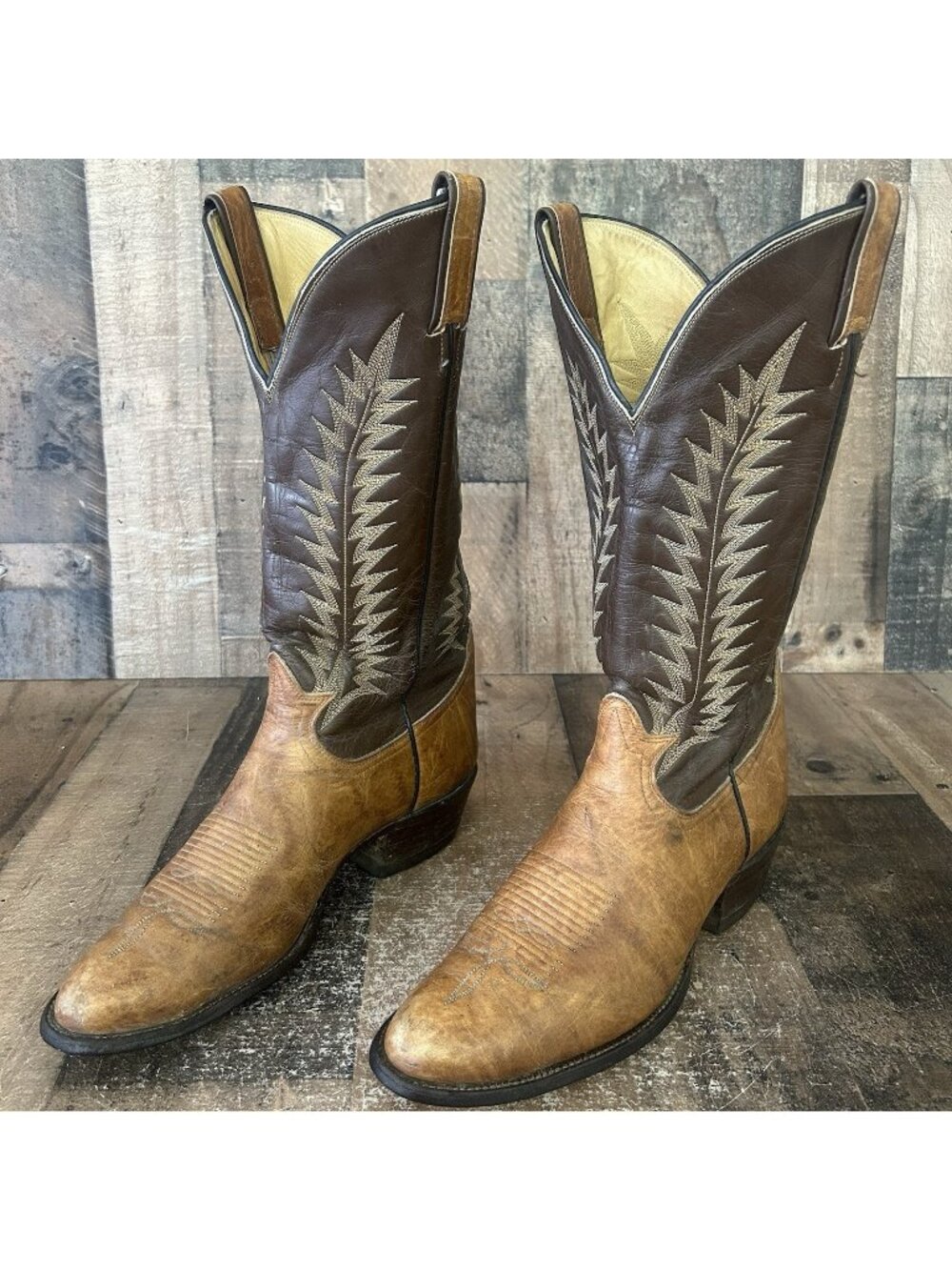 Tony Lama Vintage Gold Label Round Toe Bullhide Western Cowboy Boots Mens 10 E
